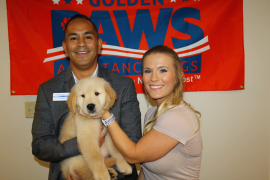 Jesse Purdon, Crystal Hamblen with Golden PAWS puppy
